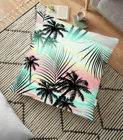 Palm Tree Floor Pillow Cover|Summer Trend Cushion Case|Coastal and Beach House Decor|Floral Floor Cushion Cover|Boho Bedding Home Decor