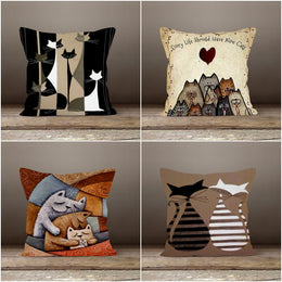 Cute Cat Pillow Covers|Cat Pattern Cushion Case|Housewarming Patchwork Style Throw Pillow|Decorative Bedding Home Decor| Outdoor Pillow Case