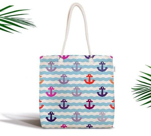 Nautical Shoulder Bag|Navy Anchor Fabric Handbag|Striped Anchor and Life Saver Handbag|Marine Beach Tote Bag|Digital Print Messenger Bag