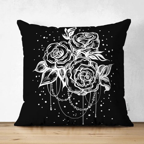 Floral Pillow Cover|Summer Trend Cushion Case|White and Black Floral Decor|Decorative Suede Floral Cushion Cover|Digital Print Spring Trend