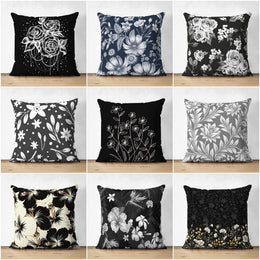 Floral Pillow Cover|Summer Trend Cushion Case|White and Black Floral Decor|Decorative Suede Floral Cushion Cover|Digital Print Spring Trend