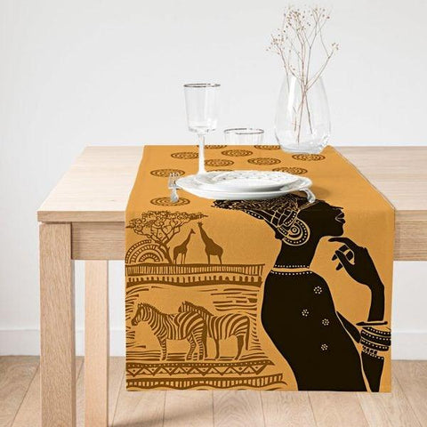 African Girl Table Runner|Authentic Table Cover|Decorative African Design Tabletop|Ethnic Home Decor|African Beauty House Decor|Suede Runner