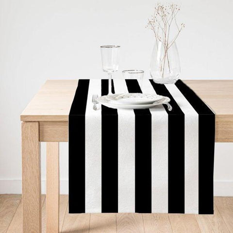Black & White Geometric Table Runner|BW Striped Tabletop|Decorative Tabletop|Modern Home Decor|Psychedelic Style Runner|Suede Table Runner