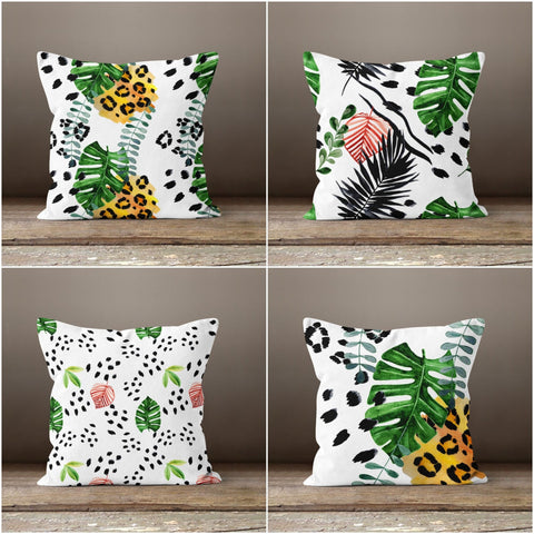 Tropical Plants Pillow Cover|Leaves Pillow Cover|Floral Cushion Case|Decorative Pillow Case|Leaf Drawing Pillow Cover|Summer Trend Pillow