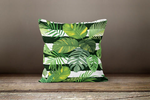Tropical Plants Pillow Cover|Green Leaves Pillow Cover|Floral Cushion Case|Decorative Pillow Case|Striped Leaves Case|Summer Trend Pillow