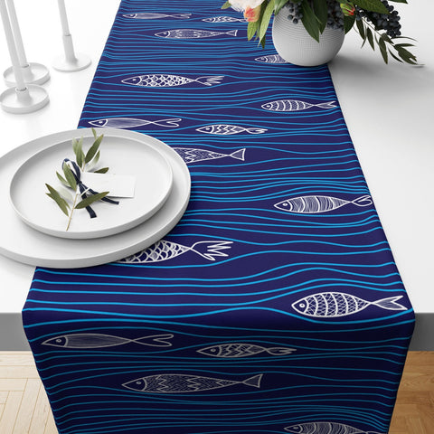 Beach House Table Runner|Fish Kitchen Decor|Decorative Nautical Table Top|Coastal Runner|Colorful Fish Home Decor|Sea Food Print Home Decor