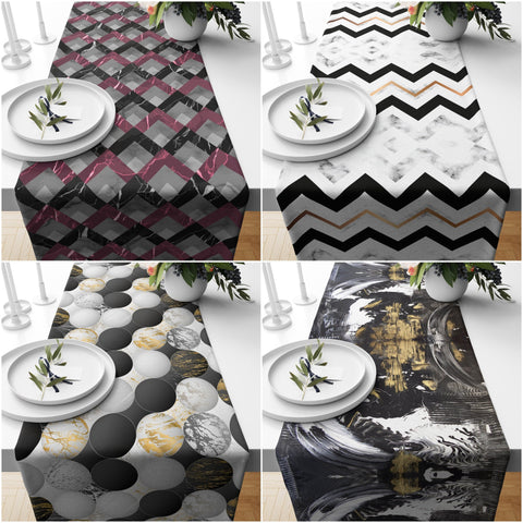 Decorative Table Runner|3D Looking Table Top|Zigzag Pattern Home Decor|Checkered Tablecloth|Bike Chain Pattern Table Runner|Geometric Runner