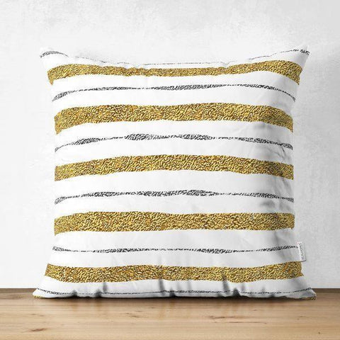 Golden Stripes Pillow Cover|Geometric Suede Cushion Cover|Decorative Pillow Case|Psychedelic Style Home Decor|Bohemian Style Pillow Case