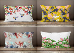 Floral Pillow Cover|Summer Trend Throw Pillow Case|Rectangle Pillow Case|Butterfly and Bird Pillow Cover|Housewarming Floral Cushion Case