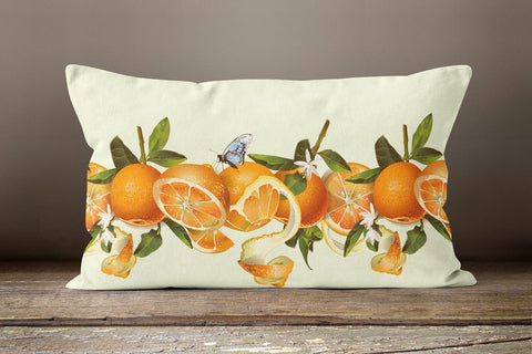 Floral Lemon Lumbar Pillow Case|Striped Citrus Pillow Top|Mandarin Slice Pillow|Rectangle Cushion|Lemon Lumbar Pillow|Summer Trend Pillow