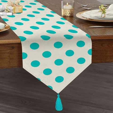 Polka Dot Table Runner|High Quality Triangle Chenille Table Runner|Decorative Tabletop|Dotted Pattern Table Runner|Only Dot Tasseled Runner
