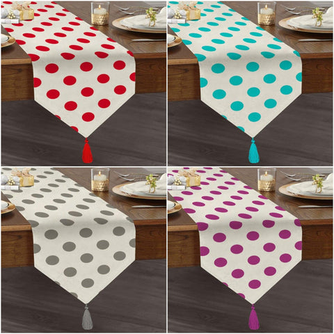 Polka Dot Table Runner|High Quality Triangle Chenille Table Runner|Decorative Tabletop|Dotted Pattern Table Runner|Only Dot Tasseled Runner