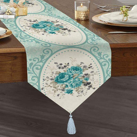 Floral Table Runner|High Quality Triangle Chenille Table Runners |Summer Trend Tabletop|Farmhouse Table|Heartwarming Flowers Tasseled Runner