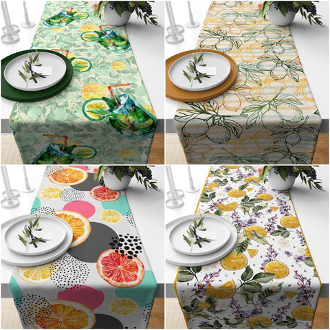 Lemon Table Runner|High Quality Floral Lemons Tree Design Table Decor|Summer Trend Tablecloth|Fresh Citrus Decor|Yellow Green Lime Decor