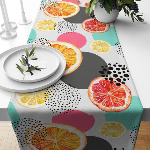 Lemon Table Runner|High Quality Floral Lemons Tree Design Table Decor|Summer Trend Tablecloth|Fresh Citrus Decor|Yellow Green Lime Decor