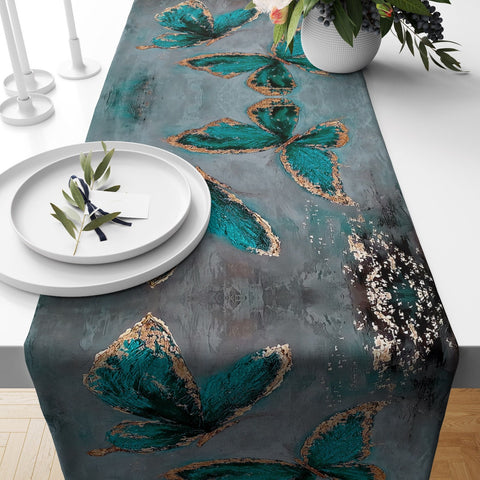 Decorative Table Runner|Seahorse Table Top|Striped Floral Home Decor|Red Mushroom Tablecloth|Turquoise Butterfly Table Runner|Summer Trend