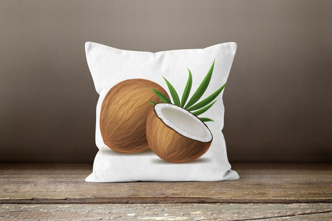 Coconut Pillow Covers|Brown Broken Coconut Piece Cushion Case|Coconut and Leaves Throw Pillow|Decorative Home Furniture|Coconut Love Pillow