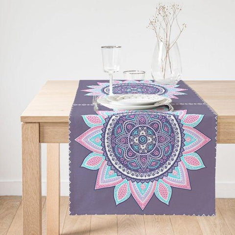 Tiled Mandala Table Runner|High Quality Suede Geometric Table Runner|Decorative Table Top|Rustic Home Decor|Farmhouse Style Authentic Runner