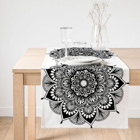 Tiled Mandala Table Runner|High Quality Suede Geometric Table Runner|Decorative Table Top|Rustic Home Decor|Farmhouse Style Authentic Runner