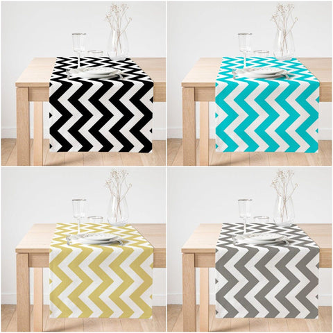 Zigzag Pattern Table Runner|Decorative Table Runner|Colorful Zigzag Pattern Suede Runner|High Quality Table Decor|Geometric Kitchen Decor