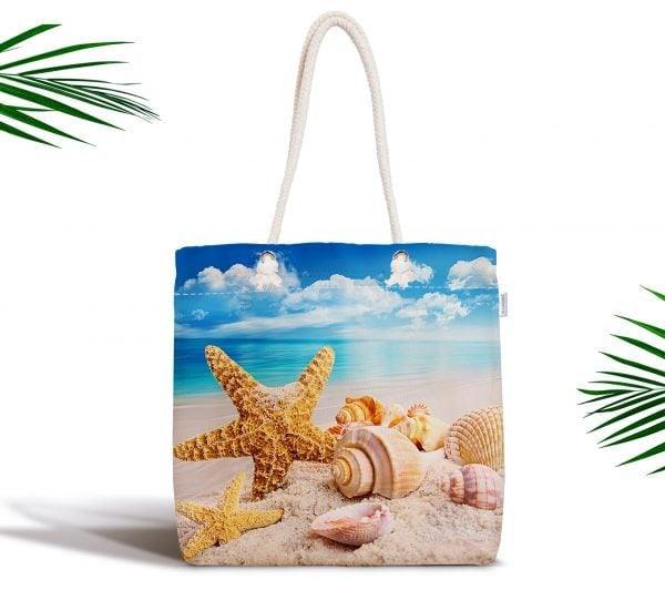 Coastal Shoulder Bag|Colorful Starfish Fabric Handbag|Seashells Handbag|Marine Beach Tote Bag|Digital Print Messenger Bag|Summer Trend Bag