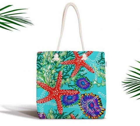 Nautical Shoulder Bag|Navy Anchor Fabric Handbag|Sea Creatures Handbag|Marine Beach Tote Bag|Digital Print Messenger Bag|Summer Trend Bag