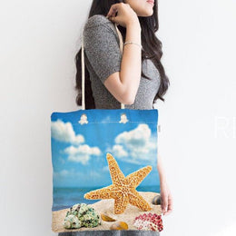 Coastal Shoulder Bag|Colorful Starfish Fabric Handbag|Seashells Handbag|Marine Beach Tote Bag|Digital Print Messenger Bag|Summer Trend Bag