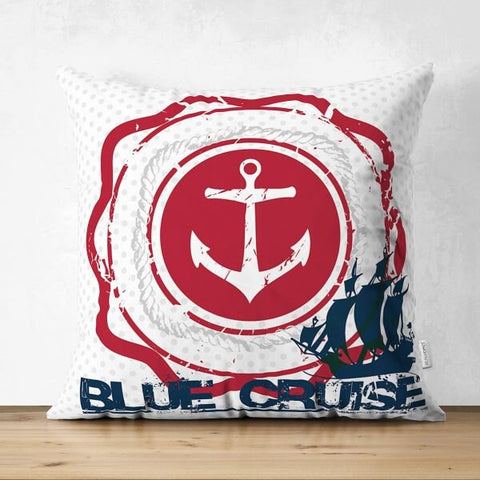 Nautical Pillow Cover|High Quality Suede Anchor and Compass Cushion Case|Decorative Nautical Pillow|Summer Trend Pillow|Beach House Cushion