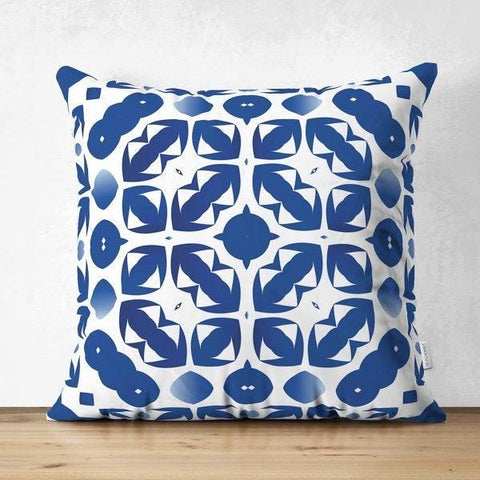 Tile Pattern Pillow Cover|Geometric Design Suede Pillow Case|Bluish Home Decor|Decorative Pillow Case |Farmhouse Style Authentic Pillow Case