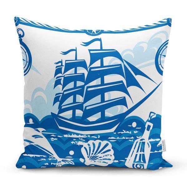 Nautical Pillow Case|Navy Anchor Pillow Cover|Decorative Yacht Cushions|Wheel and Life Saver Pillow|Naval Compass Decor|Marine Throw Pillow