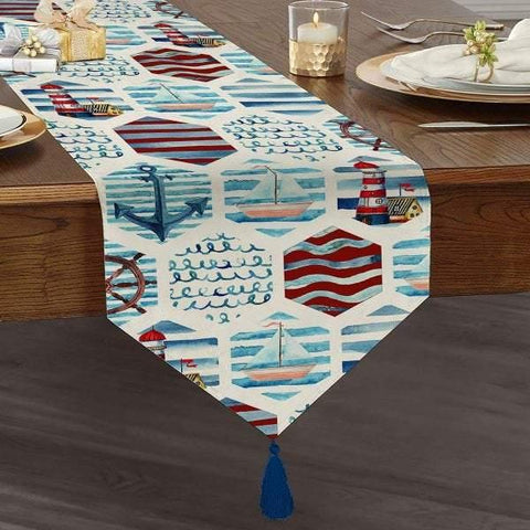 Nautical Table Runner with Striped Anchor – Akasia
