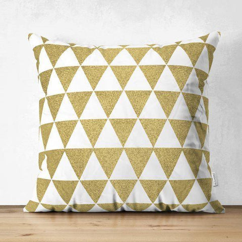 Gold Color Geometric Pillow Cover|Psychedelic Suede Cushion Case|Decorative Authentic Pillow Case|Rustic Home Decor|Bohemian Style Pillow