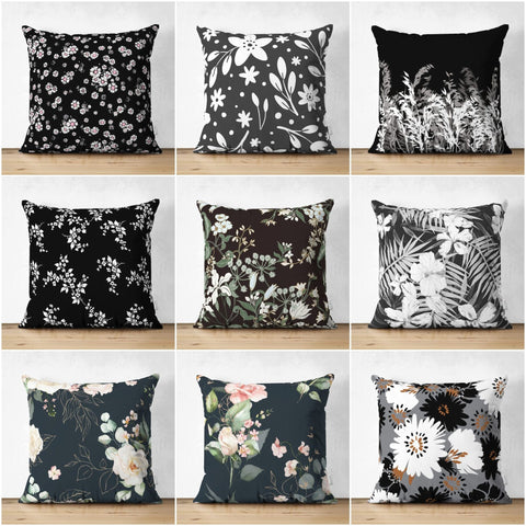 Floral Pillow Cover|Summer Trend Cushion Case|Decorative Suede Floral Cushion Cover|White and Black Floral Decor|Digital Print Spring Trend
