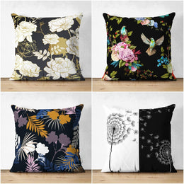 Floral Pillow Cover|White and Black Floral Decor|Summer Trend Cushion Case|Decorative Suede Floral Cushion Cover|Digital Print Spring Trend