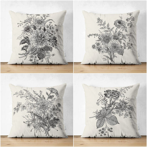 Gray Floral Pillow Cover|Summer Trend Cushion Case|Decorative Suede Floral Cushion Cover|Digital Print Spring Trend Modern Design Pillow Top