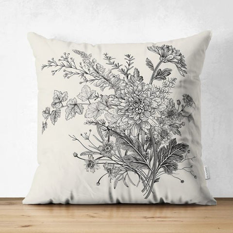 Gray Floral Pillow Cover|Summer Trend Cushion Case|Decorative Suede Floral Cushion Cover|Digital Print Spring Trend Modern Design Pillow Top