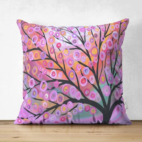 Floral Tree Pillow Cover|Summer Trend Cushion Case|Trees and Leaves Floral Decor|Decorative Suede Cushion Cover|Digital Print Spring Trend
