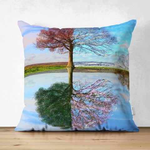 Floral Tree Pillow Cover|Summer Trend Cushion Case|Trees and Leaves Floral Decor|Decorative Suede Cushion Cover|Digital Print Spring Trend