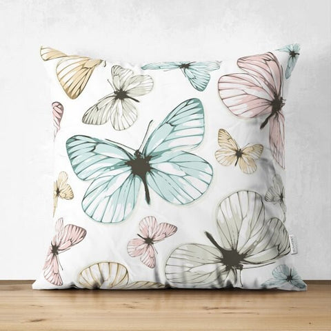Butterfly Pillow Cover|Colorful Butterflies Home Decor|Butterfly and Stone Suede Cushion Cover|Digital Print Summer Trend Cushion Case