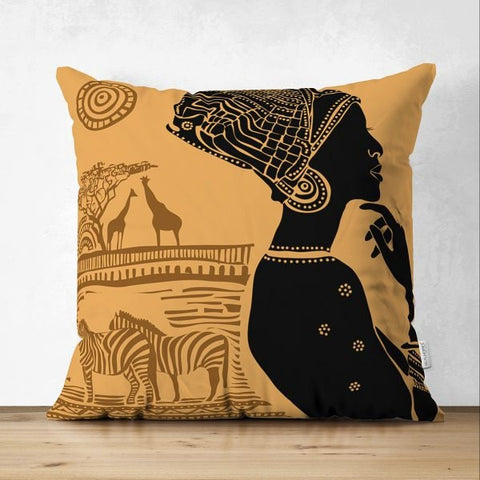 African Women Pillow Cover|High Quality Suede Ethnic Cushion Case|Authentic Home Decor|Rustic Cushion Case|Digital Print Decorative Pillow