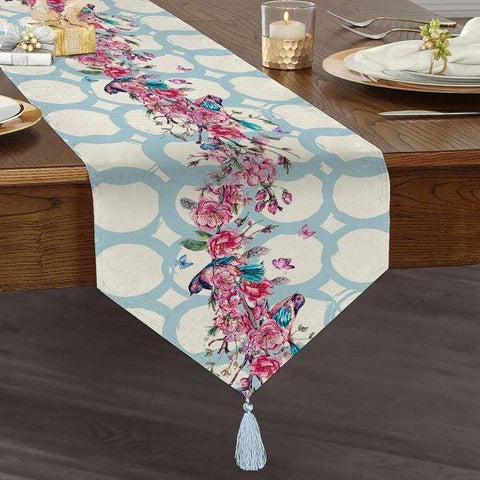 Floral Table Runner|High Quality Triangle Chenille Flowers Table Runner|Summer Trend Table Decor|Farmhouse Table|Orange Leaf Tasseled Runner