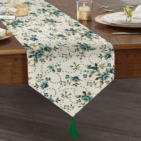 Floral Table Runner|High Quality Triangle Chenille Flowers Table Runner|Summer Trend Table Decor|Farmhouse Table|Pale Colors Tasseled Runner