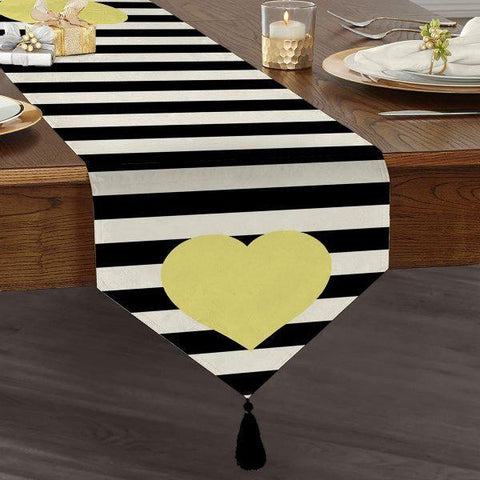 Striped Table Runner|High Quality Triangle Chenille Table Runner|Decorative Tabletop|Colorful Heart Tabletop|Tasseled Runner with Stripes