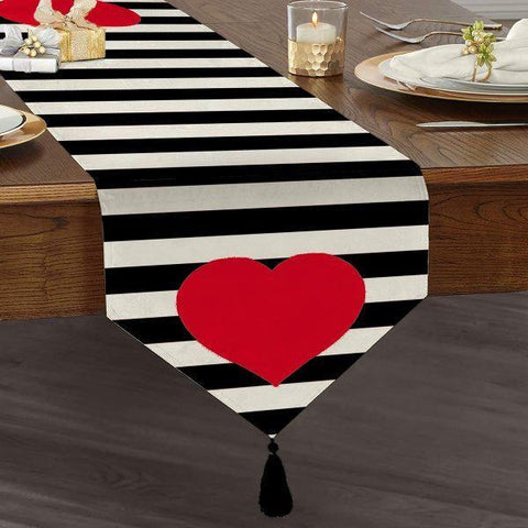 Striped Table Runner|High Quality Triangle Chenille Table Runner|Decorative Tabletop|Colorful Heart Tabletop|Tasseled Runner with Stripes