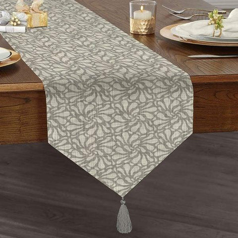 Gray Table Runner|High Quality Triangle Chenille Table Runner|Decorative Geometric Runner|Bohemian Style Tabletop|Authentic Tasseled Runner