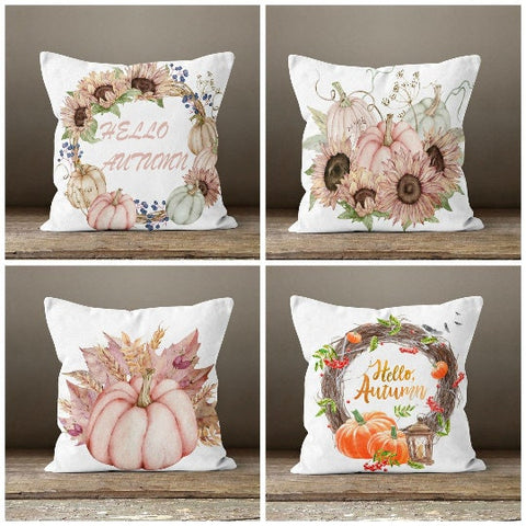Fall Trend Pillow Cover|Hello Autumn Cushion Case|Pink Orange Pumpkin Throw Pillow|Halloween Home Decor|Housewarming Farmhouse Pillow Case
