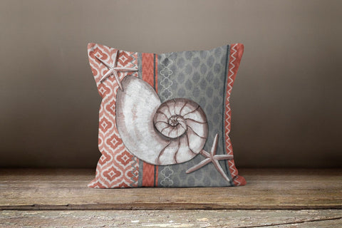 Beach House Pillow Case|Beige and Gray Marine Pillow Cover|Nautical Cushion Cover|Seashell Throw Pillow|Oyster Starfish Seahorse Pillow Top