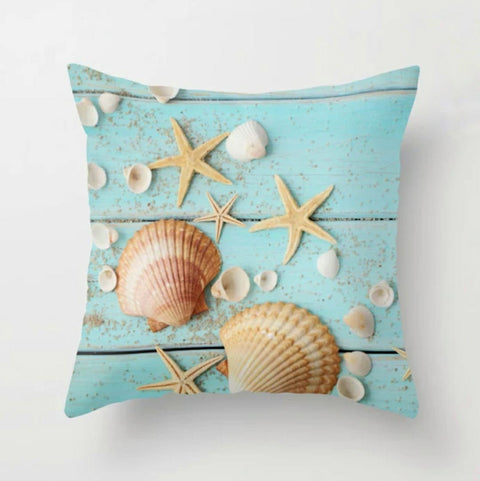 Beach House Pillow Case|Starfish Pillow Cover|Decorative Nautical Cushions|Coastal Throw Pillow|Yellow Home Decor|Colorful Sailboat Pillow