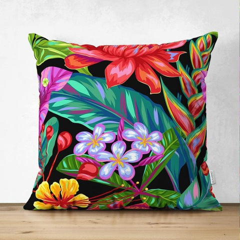 Floral Pillow Cover|Summer Trend Cushion Case|Colorful Flowers Home Decor|Heartwarming Floral Suede Cushion|Flowers and Leaves Home Decor