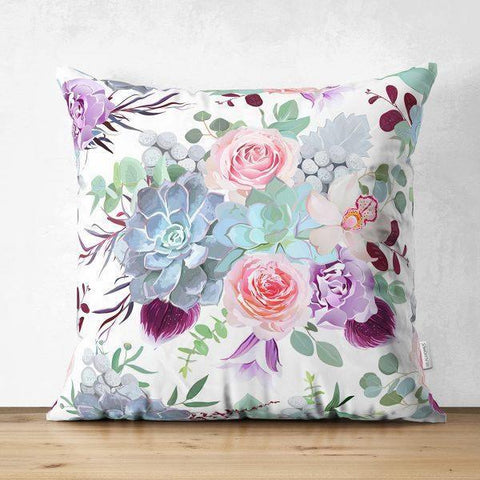 Floral Pillow Cover|Summer Trend Cushion Case|Pale Color Flowers Home Decor|Heartwarming Floral Suede Cushion|Hydrangea Flower Pillow Case